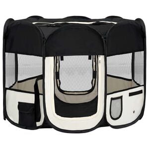 vidaXL Dog Playpen | Black and cream | Polyester, Steel | 90x90x58 cm | Foldable