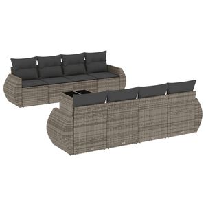 vidaXL 9 Piece Garden Sofa Set with Cushions Grey Poly Rattan