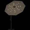 vidaXL Cantilever Garden Parasol with LED Lights and Steel Pole 300 cm Taupe