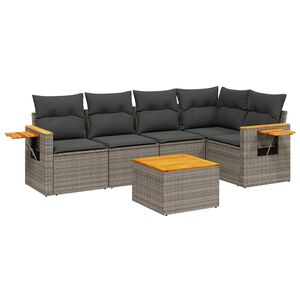 vidaXL 6 Piece Garden Sofa Set with Cushions Grey Poly Rattan