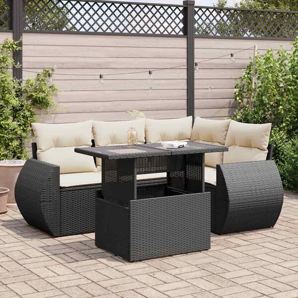 vidaXL 5 Piece Garden Sofa Set with Cushions Black Poly Rattan