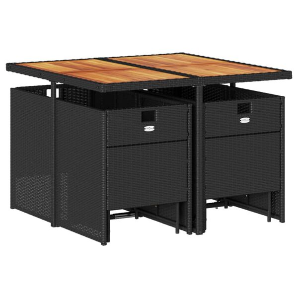 vidaXL 9 Piece Garden Dining Set with Cushions Black Poly Rattan