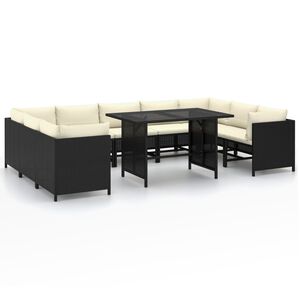 vidaXL 10 Piece Garden Lounge Set with Cushions Poly Rattan Black