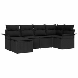 vidaXL Garden Sofa Set with Cushion 6 pcs Black Poly Rattan