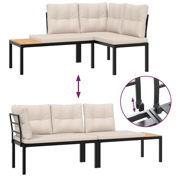 vidaXL Garden Bench Set with Cushions 4 pcs Black Powder-coated Steel