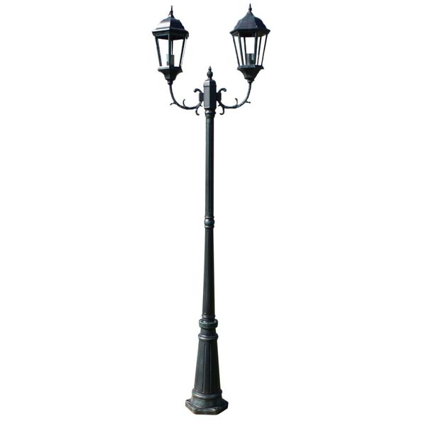 vidaXL Garden Light Post 2-arms 230 cm Dark Green/Black Aluminium