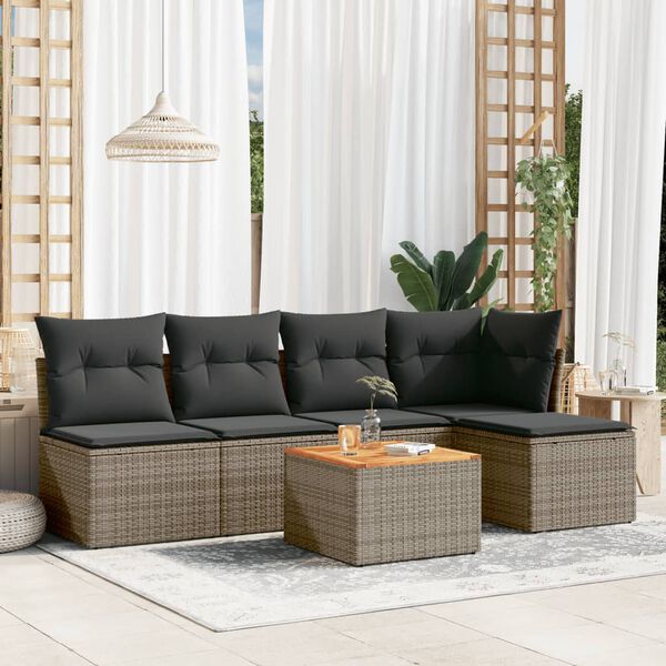 vidaXL 6 Piece Garden Sofa Set with Cushions Grey Poly Rattan