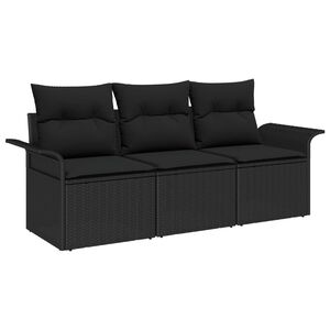 vidaXL Garden Sofa Set with Cushion 3 pcs Black Poly rattan