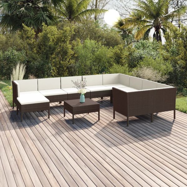 vidaXL 11 Piece Garden Lounge Set with Cushions Poly Rattan Brown