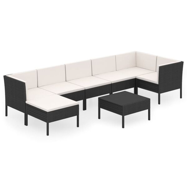 vidaXL 8 Piece Garden Lounge Set with Cushions Poly Rattan Black