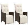 vidaXL Reclining Garden Chairs 2 pcs with Cushions Brown Poly Rattan