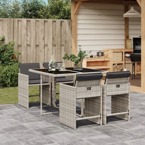 vidaXL 5 Piece Garden Dining Set with Cushions Light Grey Poly Rattan