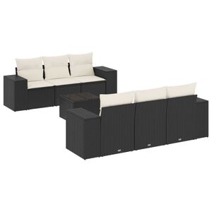 vidaXL 7 Piece Garden Sofa Set with Cushions Black Poly Rattan