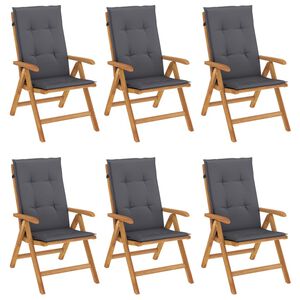 vidaXL Reclining Garden Chairs with Cushions 6 pcs Solid Wood Teak