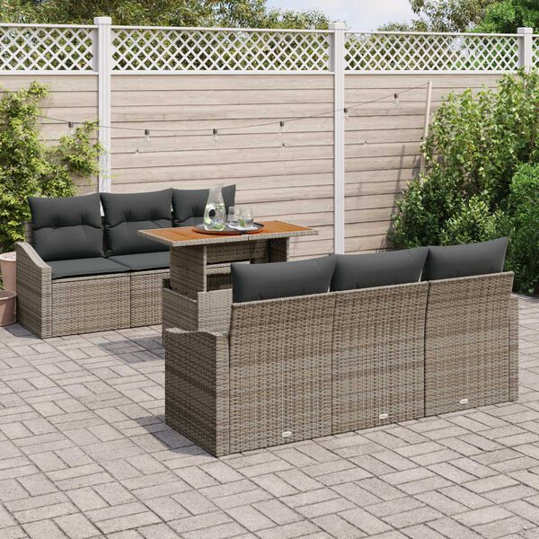 vidaXL Garden Sofa Set with Storage 7 pcs Grey Poly rattan