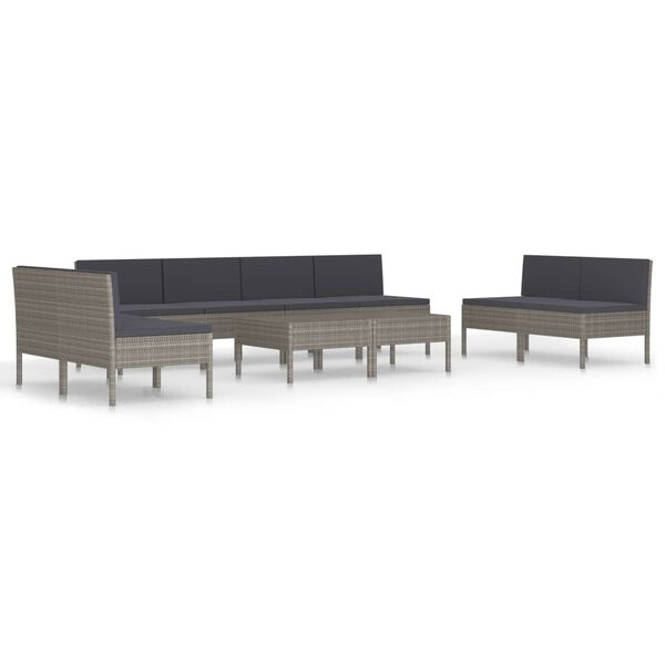 vidaXL 10 Piece Garden Lounge Set with Cushions Poly Rattan Grey