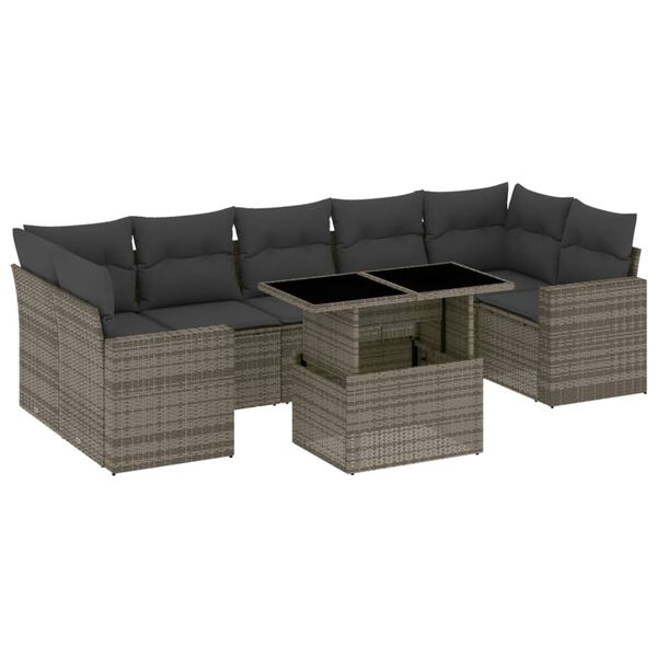 vidaXL 8 Piece Garden Sofa Set with Cushions Grey Poly Rattan