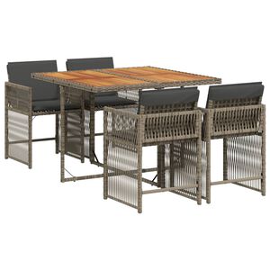vidaXL 5 Piece Garden Dining Set with Cushions Grey Poly Rattan