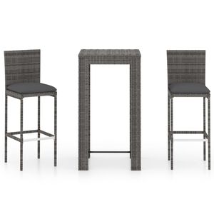 vidaXL 3 Piece Outdoor Bar Set with Cushions Poly Rattan Grey
