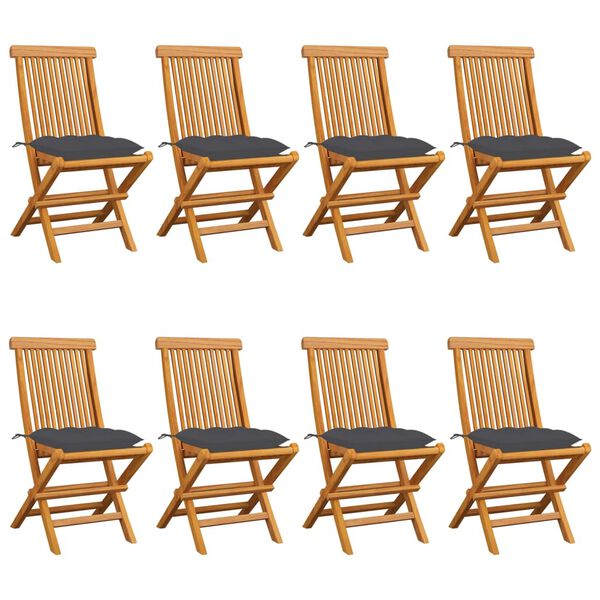 vidaXL Garden Chairs with Anthracite Cushions 8 pcs Solid Teak Wood