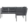 vidaXL Garden Sofa with Cushions L-shaped Black Steel and Textilene
