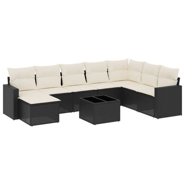 vidaXL 9 Piece Garden Sofa Set with Cushions Black Poly Rattan