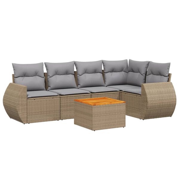vidaXL 6 Piece Garden Sofa Set with Cushions Beige Poly Rattan