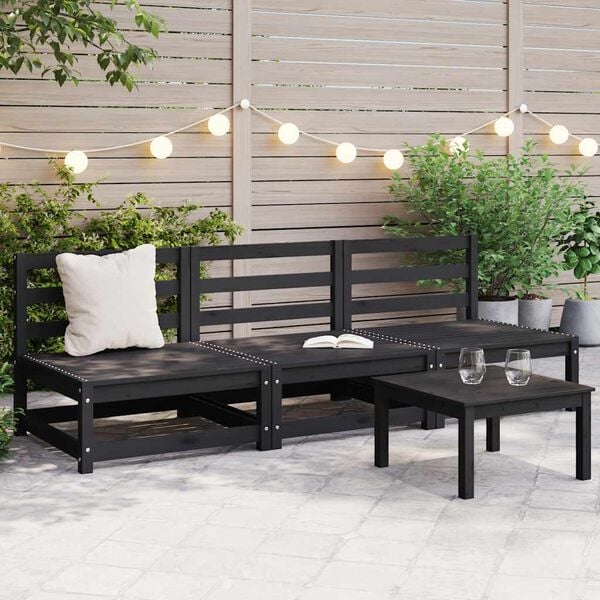 vidaXL Garden Middle Sofas 3 pcs Black Solid Wood Pine