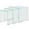 vidaXL Three Piece Nesting Table Set Tempered Glass Clear