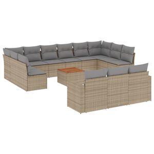 vidaXL 14 Piece Garden Sofa Set with Cushions Beige Poly Rattan