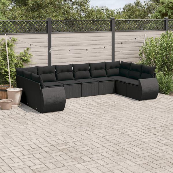 vidaXL 10 Piece Garden Sofa Set with Cushions Black Poly Rattan