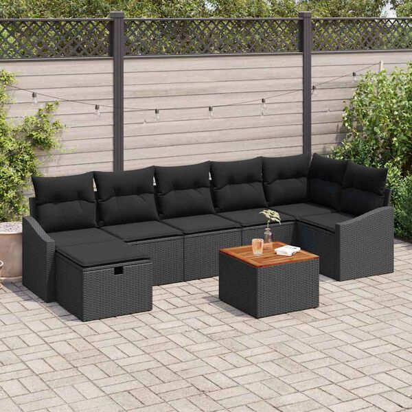 vidaXL Garden Sofa Set with Storage 8 pcs Black Poly rattan