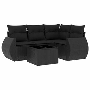 vidaXL 5 Piece Garden Sofa Set with Cushions Black Poly Rattan