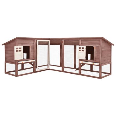 vidaXL Outdoor Rabbit Hutch with Run Mocca and White Solid Fir Wood
