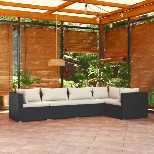 vidaXL 5 Piece Garden Lounge Set with Cushions Poly Rattan Black
