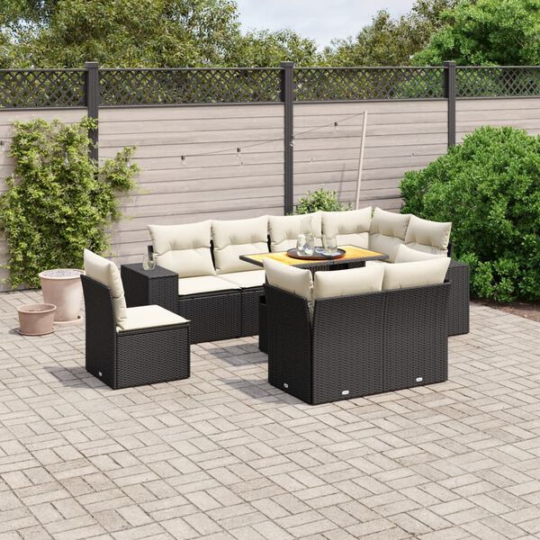 vidaXL 9 Piece Garden Sofa Set with Cushions Black Poly Rattan