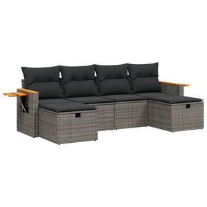 vidaXL 6 Piece Garden Sofa Set with Cushions Grey Poly Rattan