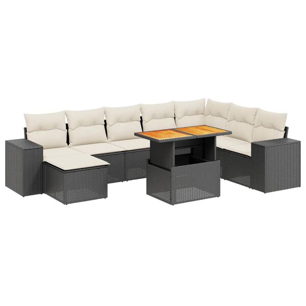 vidaXL 9 Piece Garden Sofa Set with Cushions Black Poly Rattan