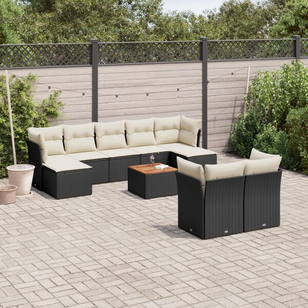 vidaXL 10 Piece Garden Sofa Set with Cushions Black Poly Rattan