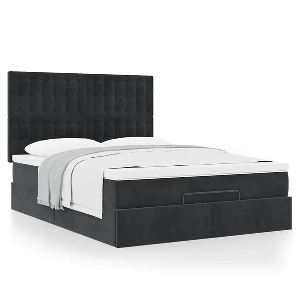 vidaXL Ottoman Bed with Mattresses Black Queen Velvet