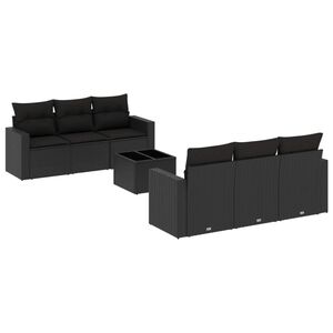 vidaXL 7 Piece Garden Sofa Set with Cushions Black Poly Rattan