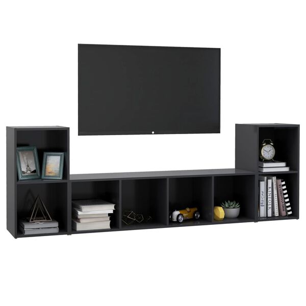 vidaXL 3 Piece TV Cabinet Set Grey Engineered Wood