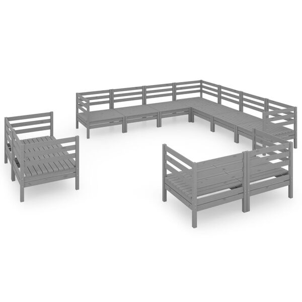 vidaXL 11 Piece Garden Lounge Set Solid Wood Pine Grey