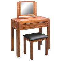 vidaXL Dressing Table with Stool and Mirror Solid Acacia Wood