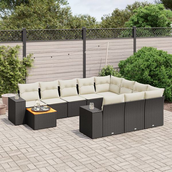 vidaXL 11 Piece Garden Sofa Set with Cushions Black Poly Rattan