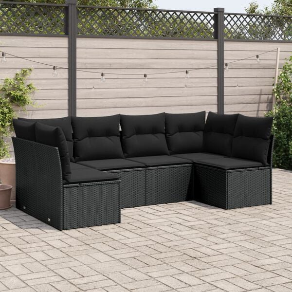 vidaXL 6 Piece Garden Sofa Set with Cushions Black Poly Rattan