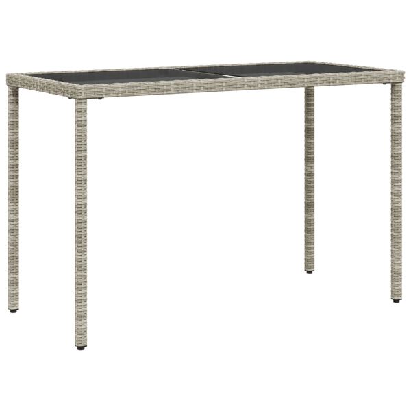 vidaXL Garden Table with Glass Top Light Grey 115x54x74 cm Poly Rattan