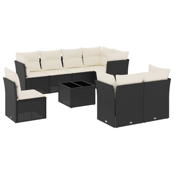 vidaXL 9 Piece Garden Sofa Set with Cushions Black Poly Rattan