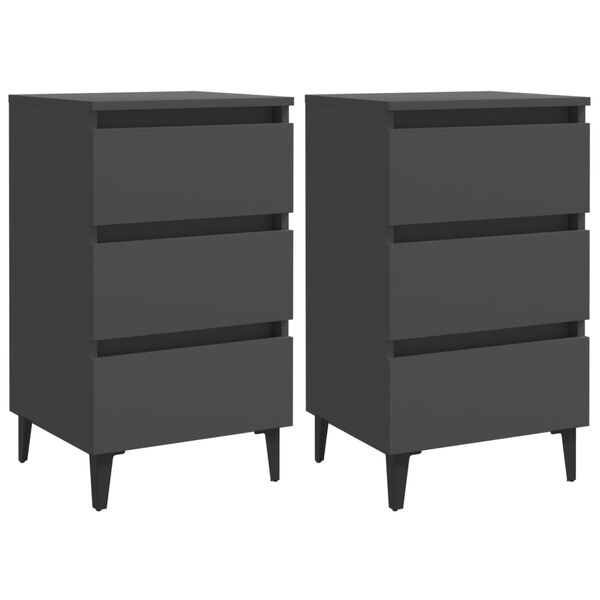 vidaXL Bed Cabinet with Metal Legs 2 pcs Grey 40x35x69 cm