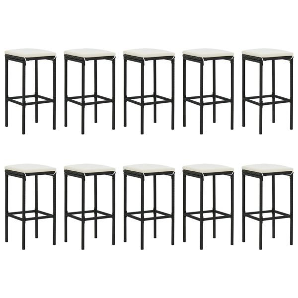 vidaXL 11 Piece Garden Bar Set with Cushions Black Poly Rattan